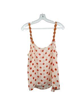 EKKLESIA Womens Sheer Polka Dot Tank Top Orange/Cream Crochet Straps Medium